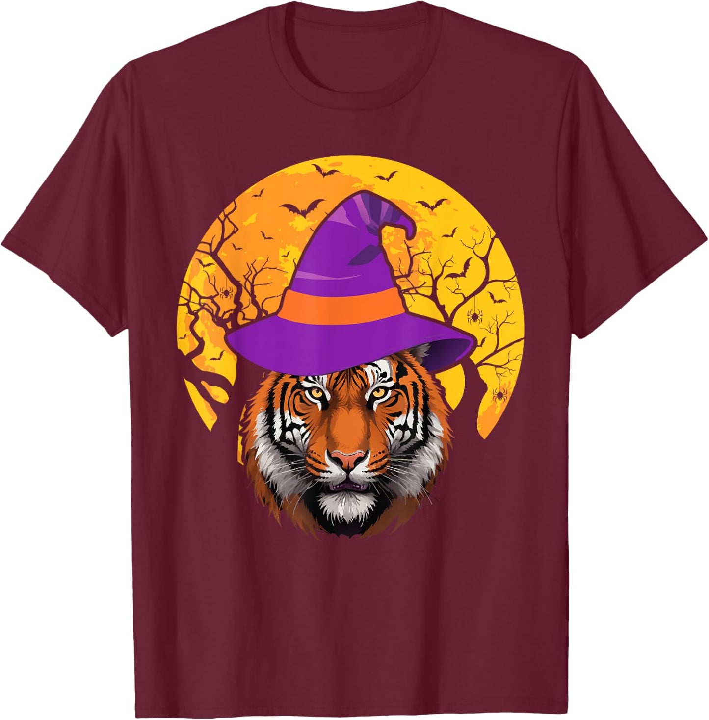 Tiger Witch Hat Funny Halloween Tiger Lover Whisperer T-Shirt - T-Shirt | Maroon