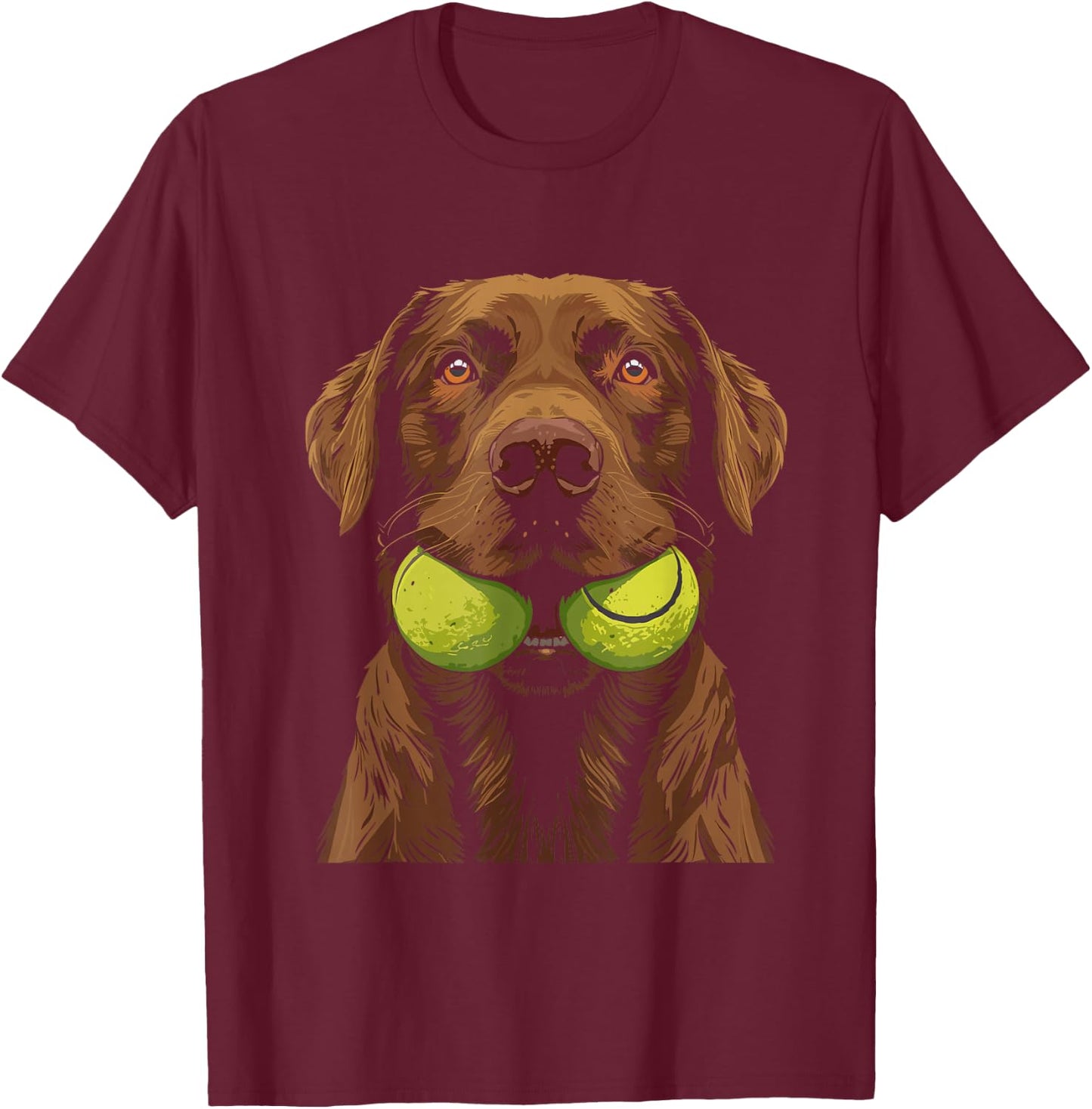 Funny Dog Biting Yellow Tennis Ball Dog T-Shirt - T-Shirt | Maroon
