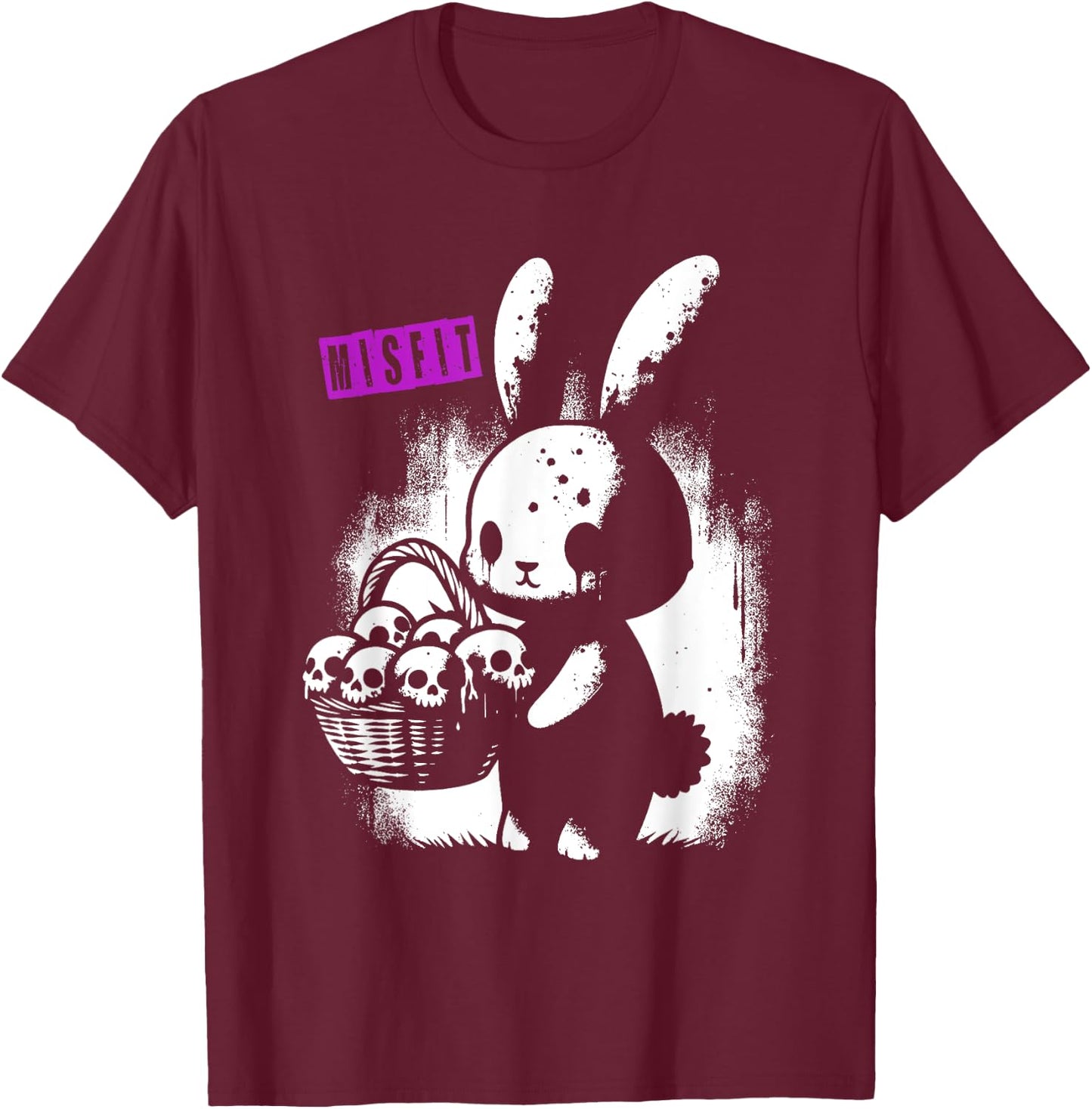 Zombie Bunny With Skull Basket - Cute Creepy Halloween Lover T-Shirt - T-Shirt | Maroon