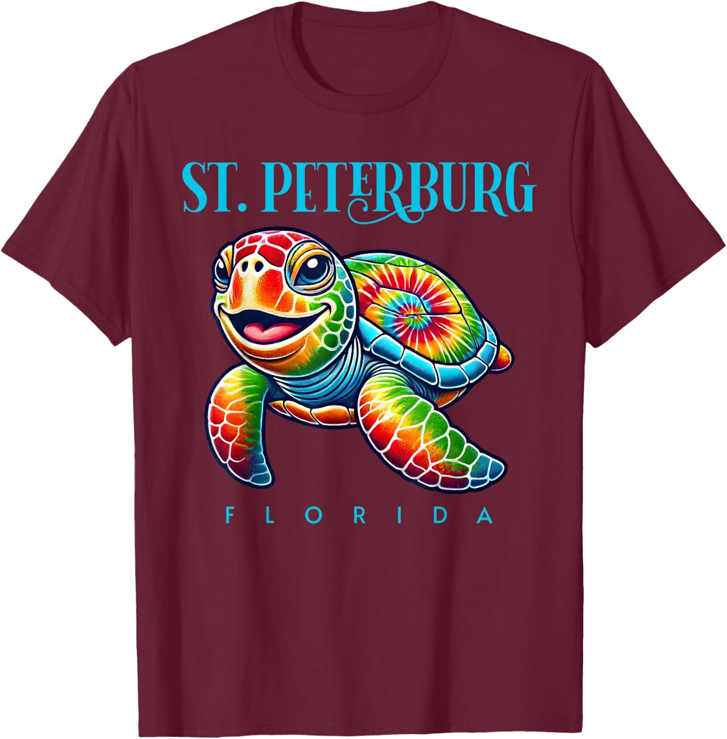 Saint Petersburg Florida Smiling Tie Dye Sea Turtle T-Shirt - T-Shirt | Maroon