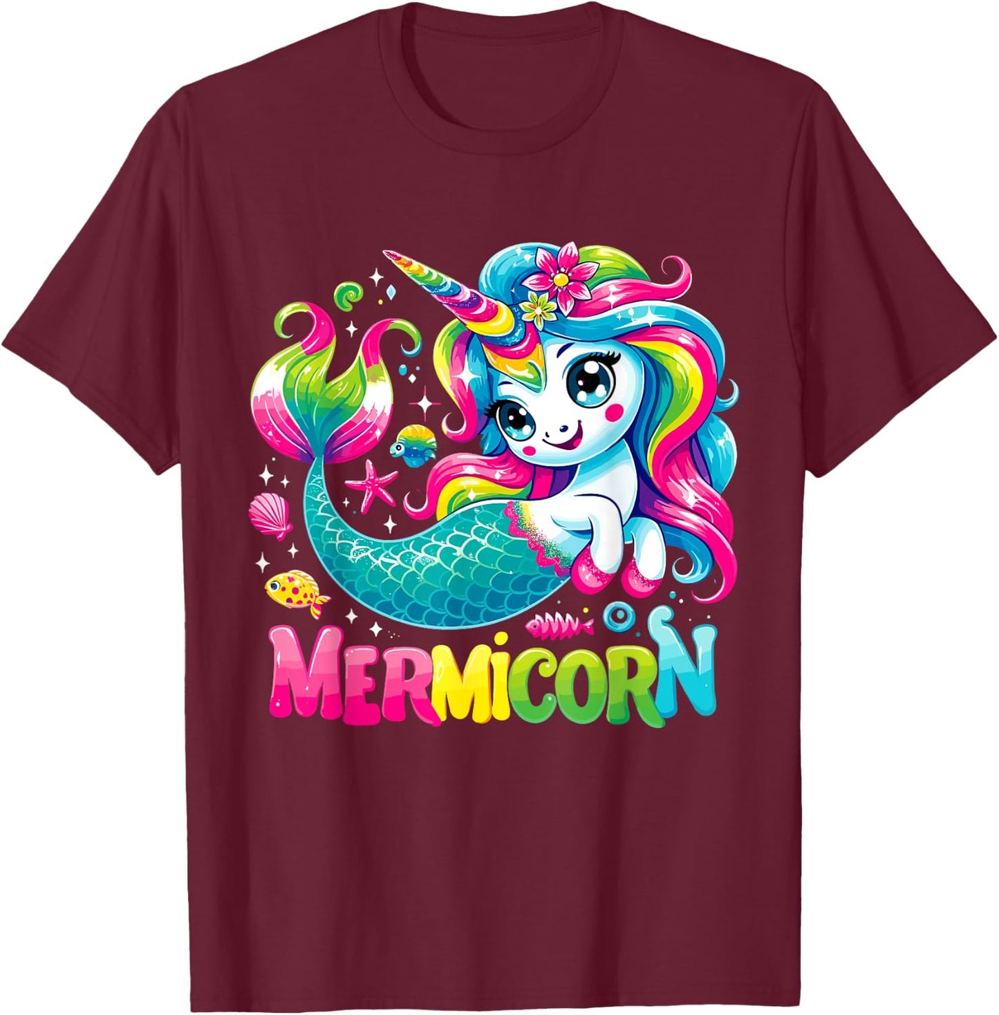 Unicorn Mermaid Mermicorn T-Shirt - T-Shirt | Maroon