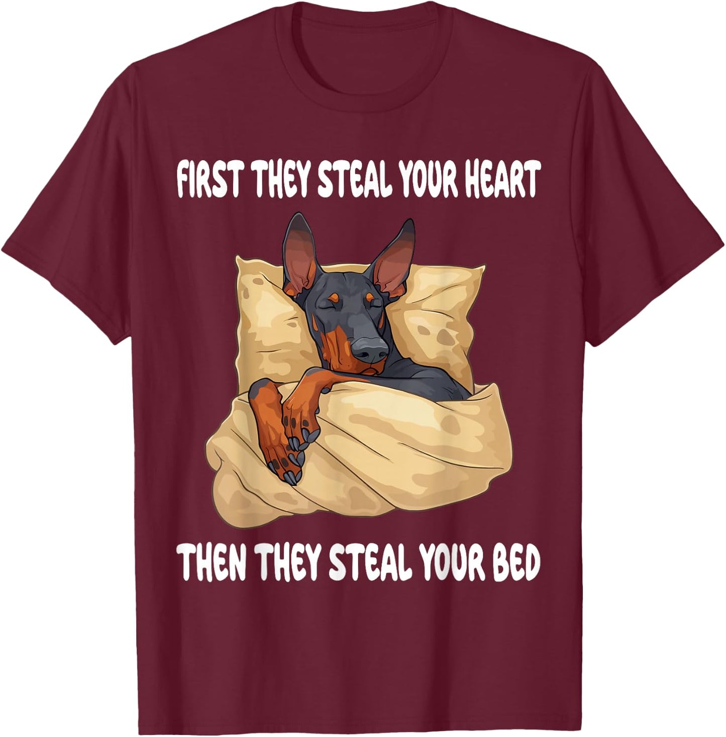 Doberman Pinscher Sleeping Pajamas Nightgown T-Shirt - T-Shirt | Maroon