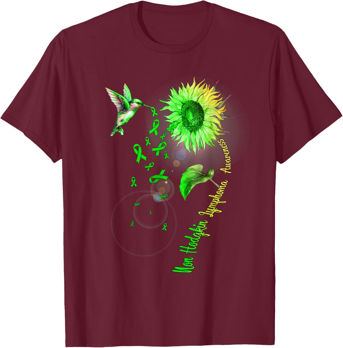 Non-Hodgkin Lymphoma Sunflower Hummingbird T-Shirt - T-Shirt | Maroon