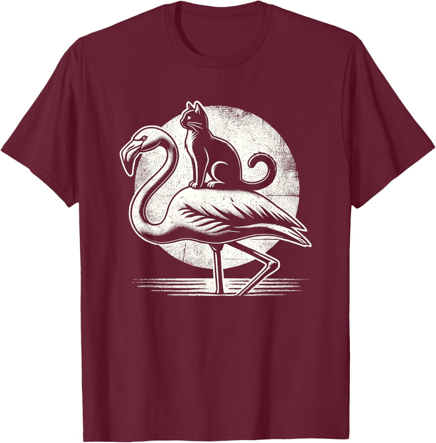 Cat Riding a Flamingo Funny T-Shirt - T-Shirt | Maroon