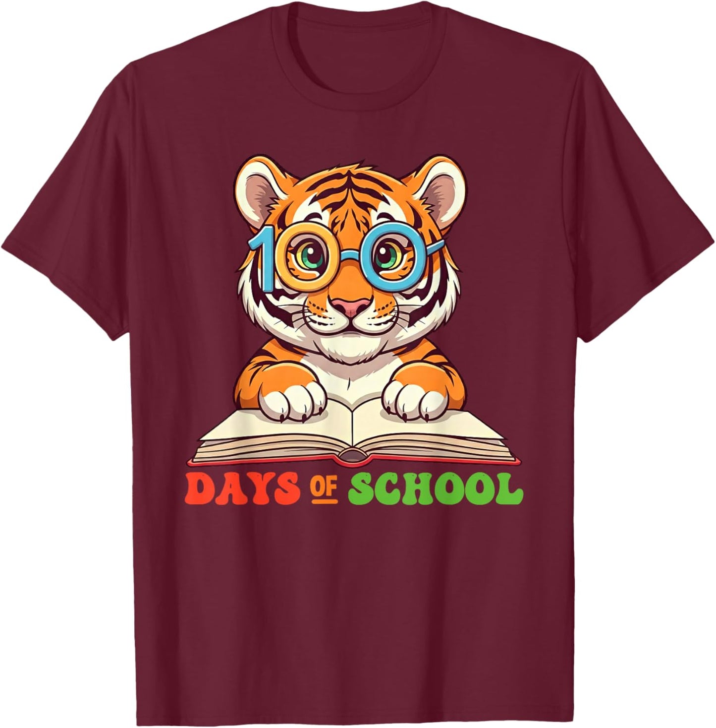 Funny Tiger 100th Day Of School Teacher Kids T-Shirt - T-Shirt | Maroon