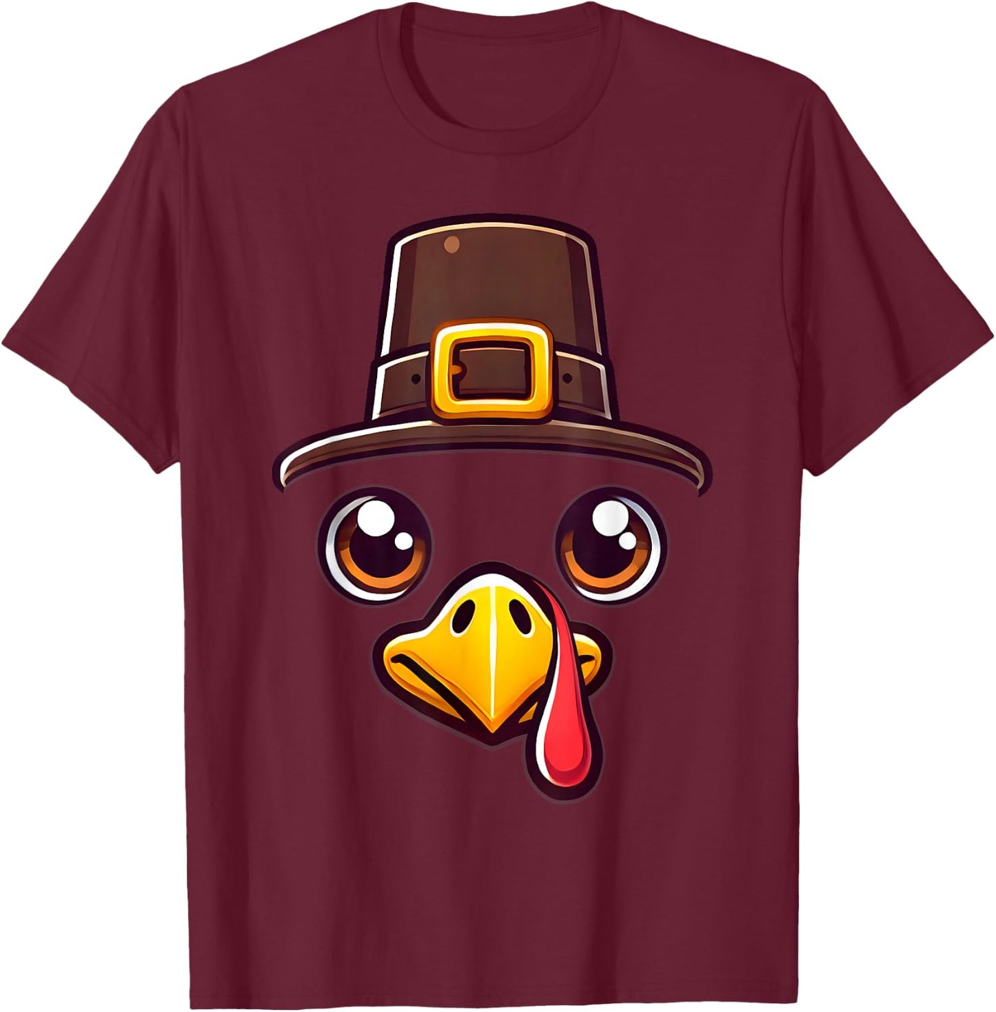 Turkey Face Pilgrim Thanksgiving T-Shirt - T-Shirt | Maroon