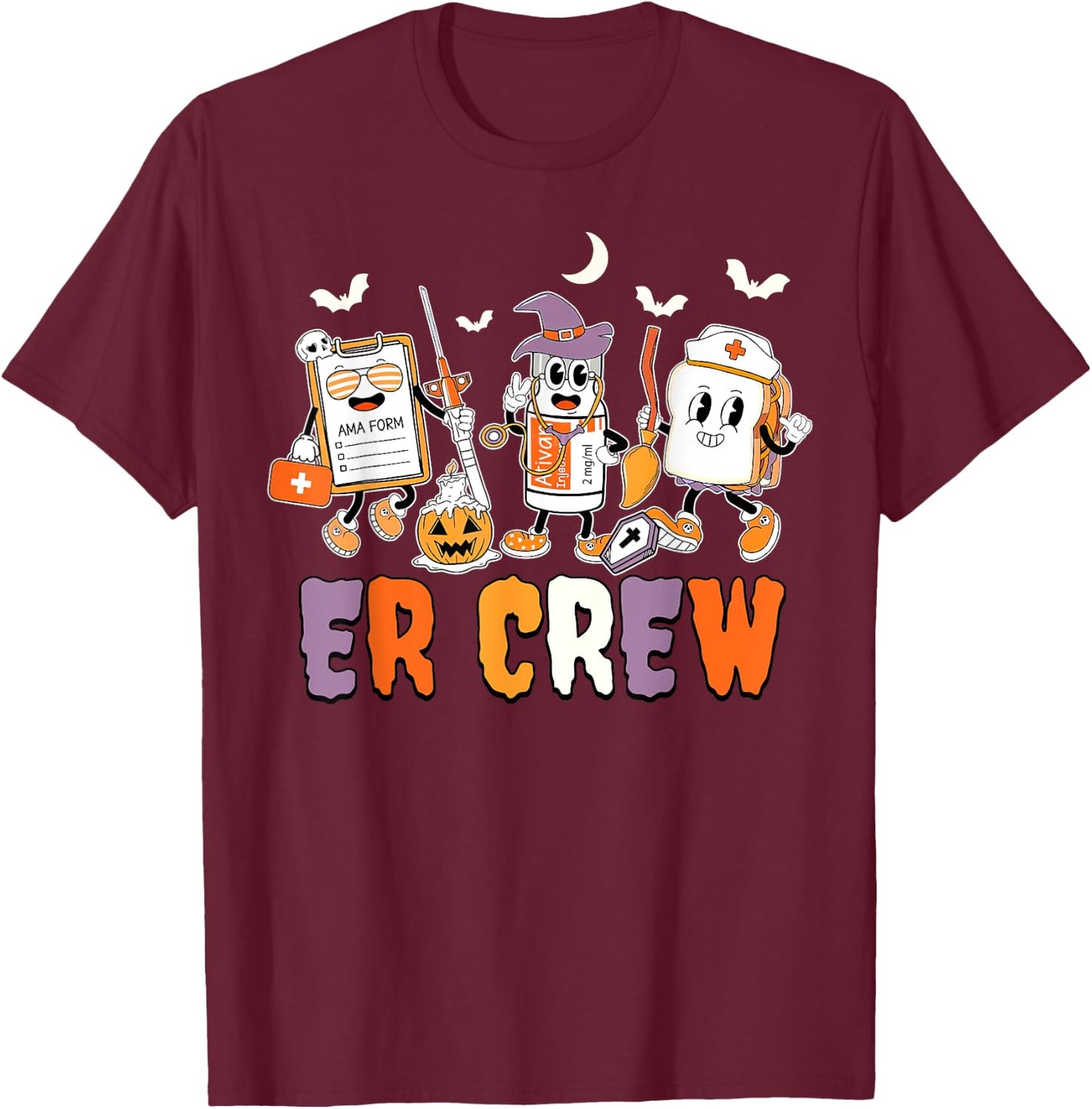 Retro ER Crew Emergency Room Emergency Department Halloween T-Shirt - T-Shirt | Maroon