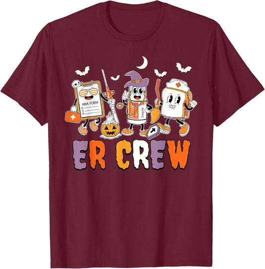 Retro ER Crew Emergency Room Emergency Department Halloween T-Shirt - T-Shirt | Maroon