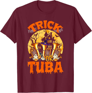 Trick Or Tuba Halloween Moon Costume Funny Instruments T-Shirt - T-Shirt | Maroon