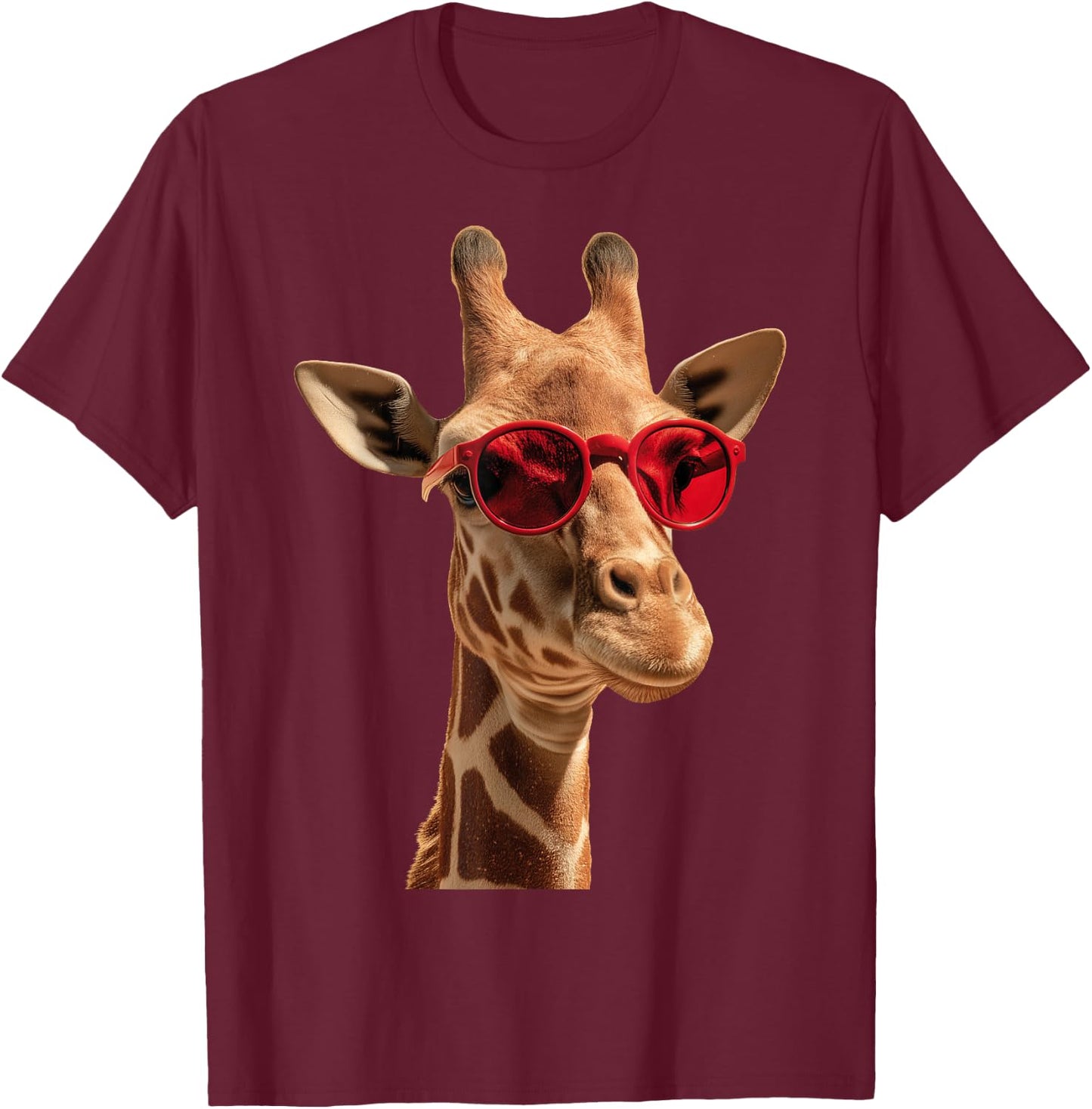 Giraffe Wearing Sunglasses Funny Graphic T-Shirt - T-Shirt | Maroon