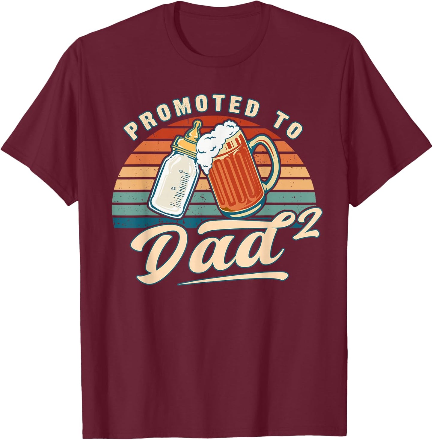 Promoted to Dad of 2 Retro Baby Reveal Idea T-Shirt - T-Shirt | Maroon