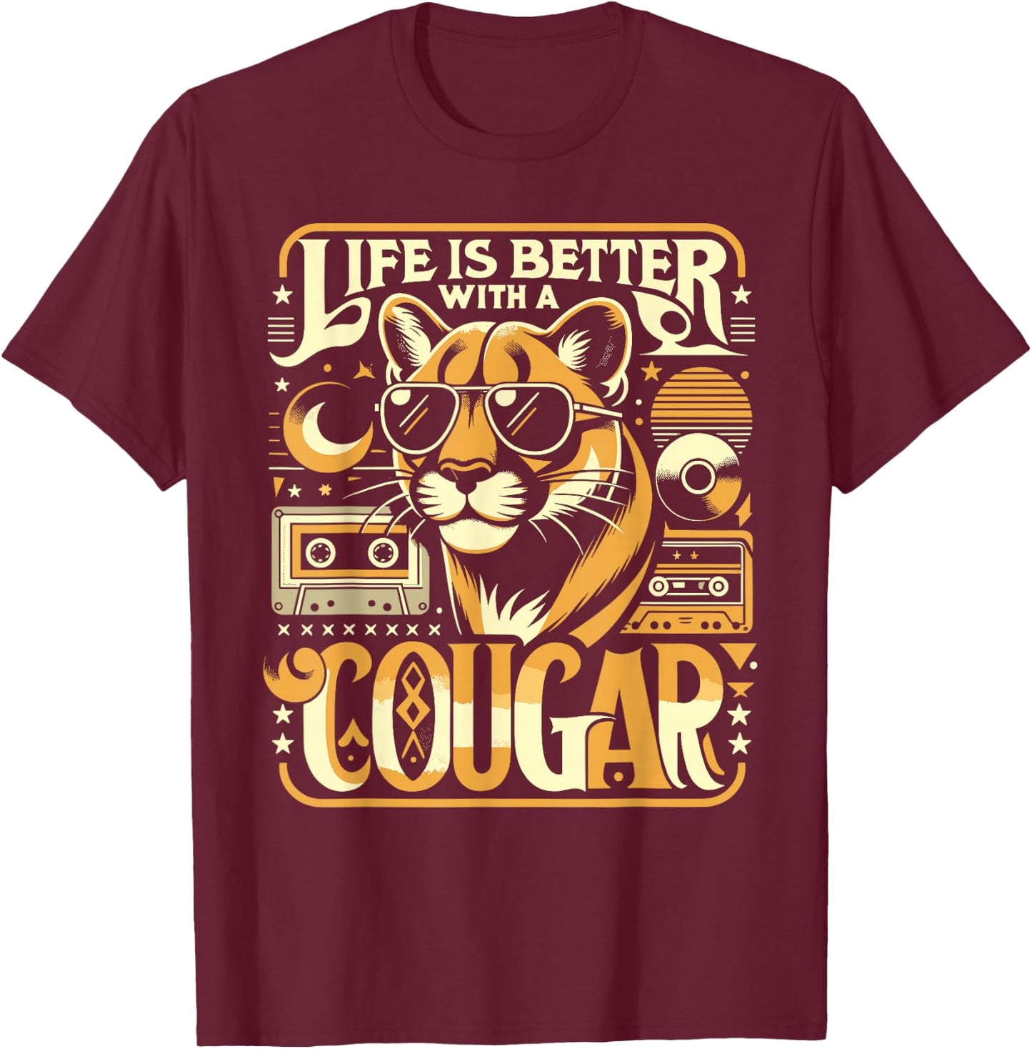 Life Is Better With A COUGAR Shirt Funny COUGARS T-Shirt - T-Shirt | Maroon