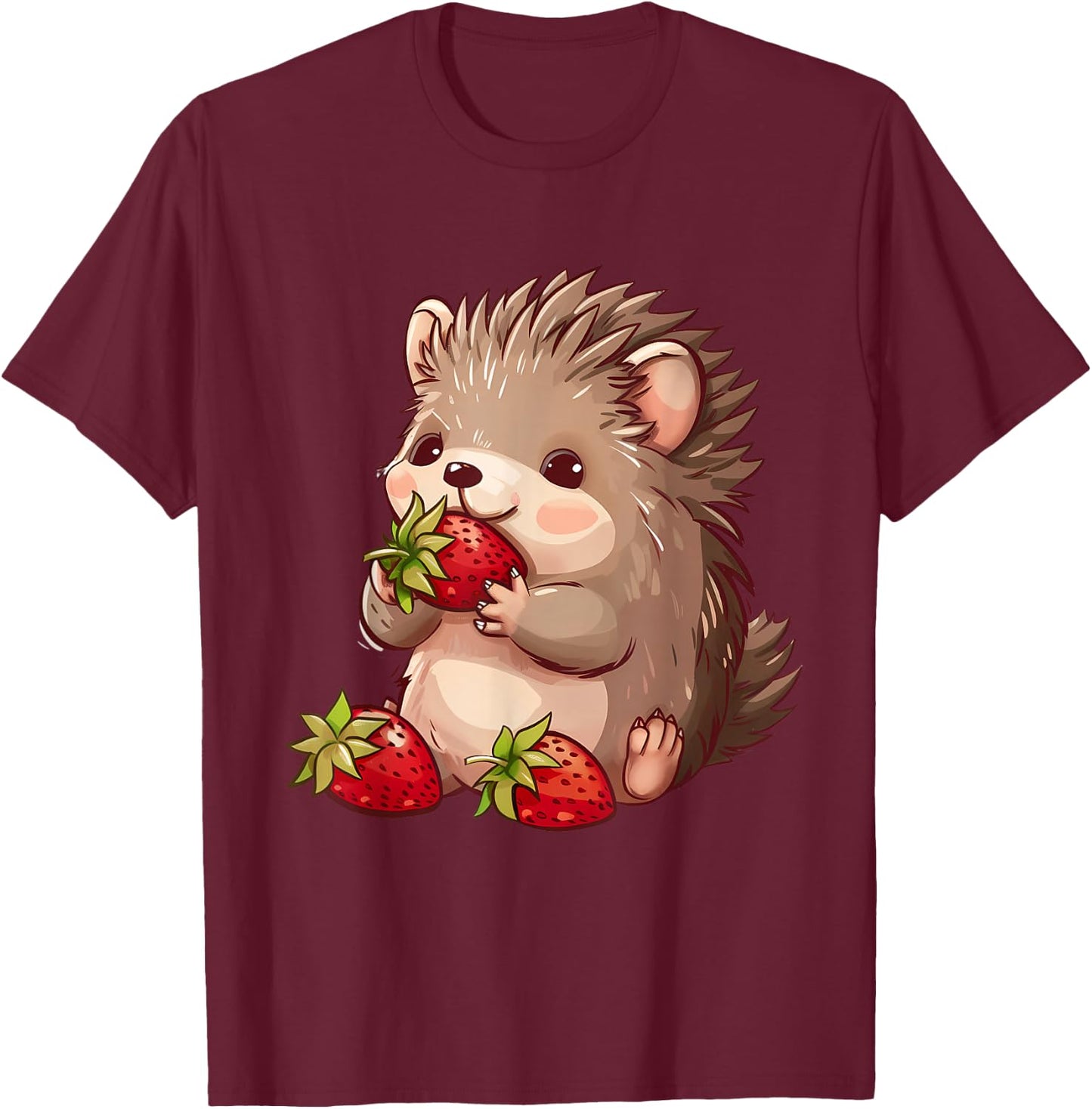 Strawberry Hedgehog Cute Hedgehog Strawberries Wildlife T-Shirt - T-Shirt | Maroon