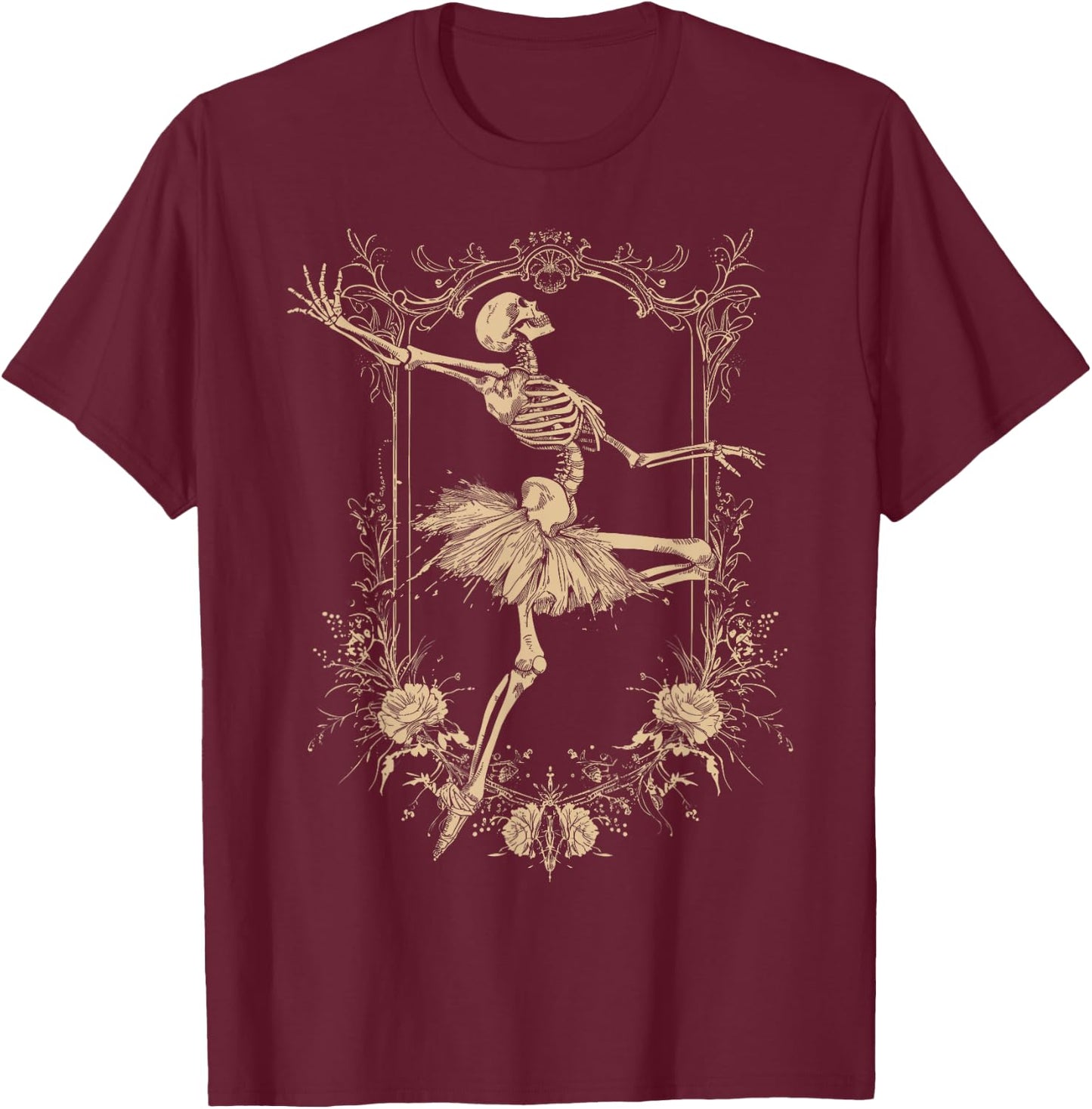 Retro Halloween Dancing Ballerina Skeleton Goth Design T-Shirt - T-Shirt | Maroon