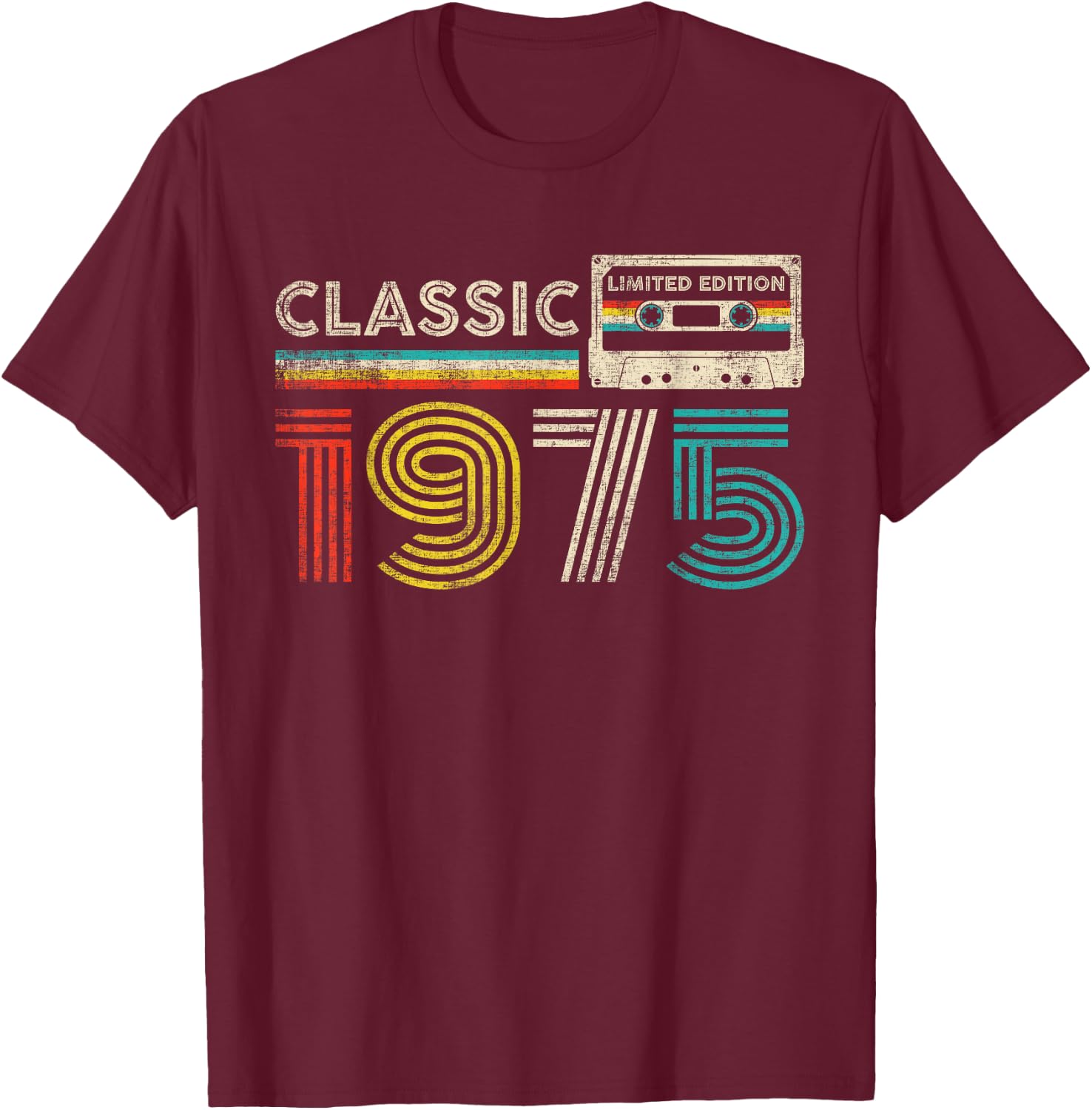 Classic 1975 Vintage 1975 Cassette Tape Men Women Birthday T-Shirt - T-Shirt | Maroon