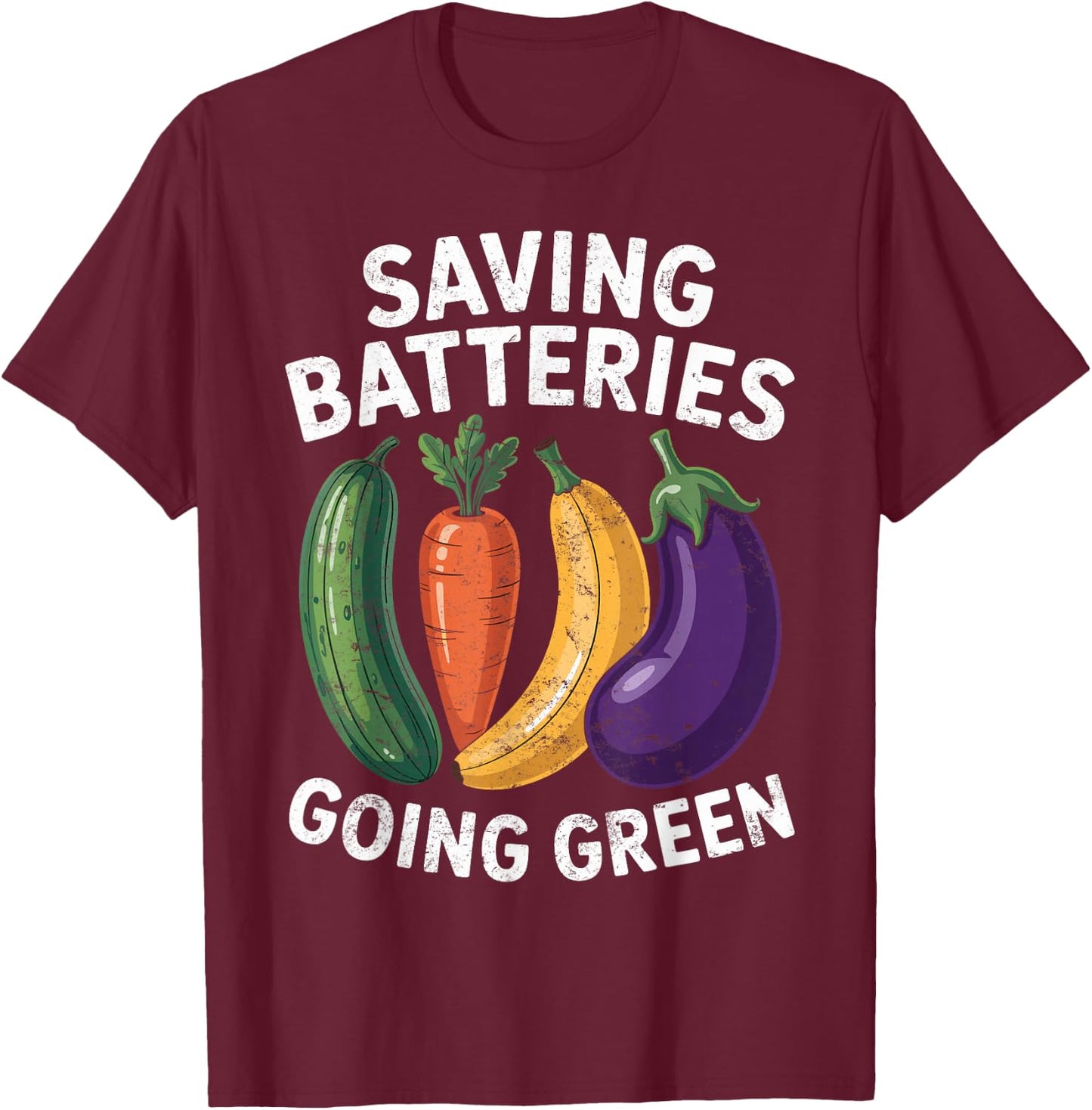 Saving Batteries Going Green Funny Inappropriate Women Retro T-Shirt - T-Shirt | Maroon