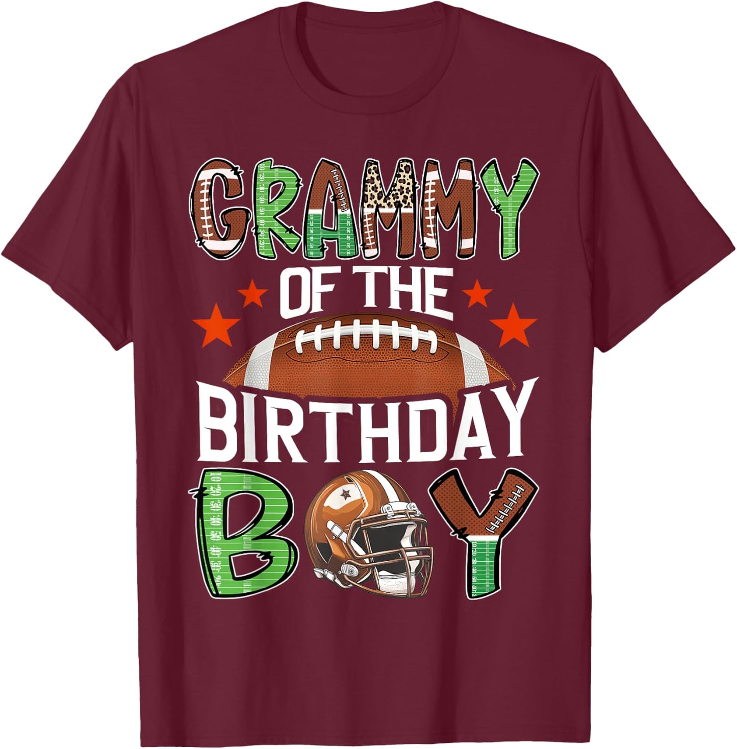Grammy Of The Birthday Boy Game Day Football T-Shirt - T-Shirt | Maroon