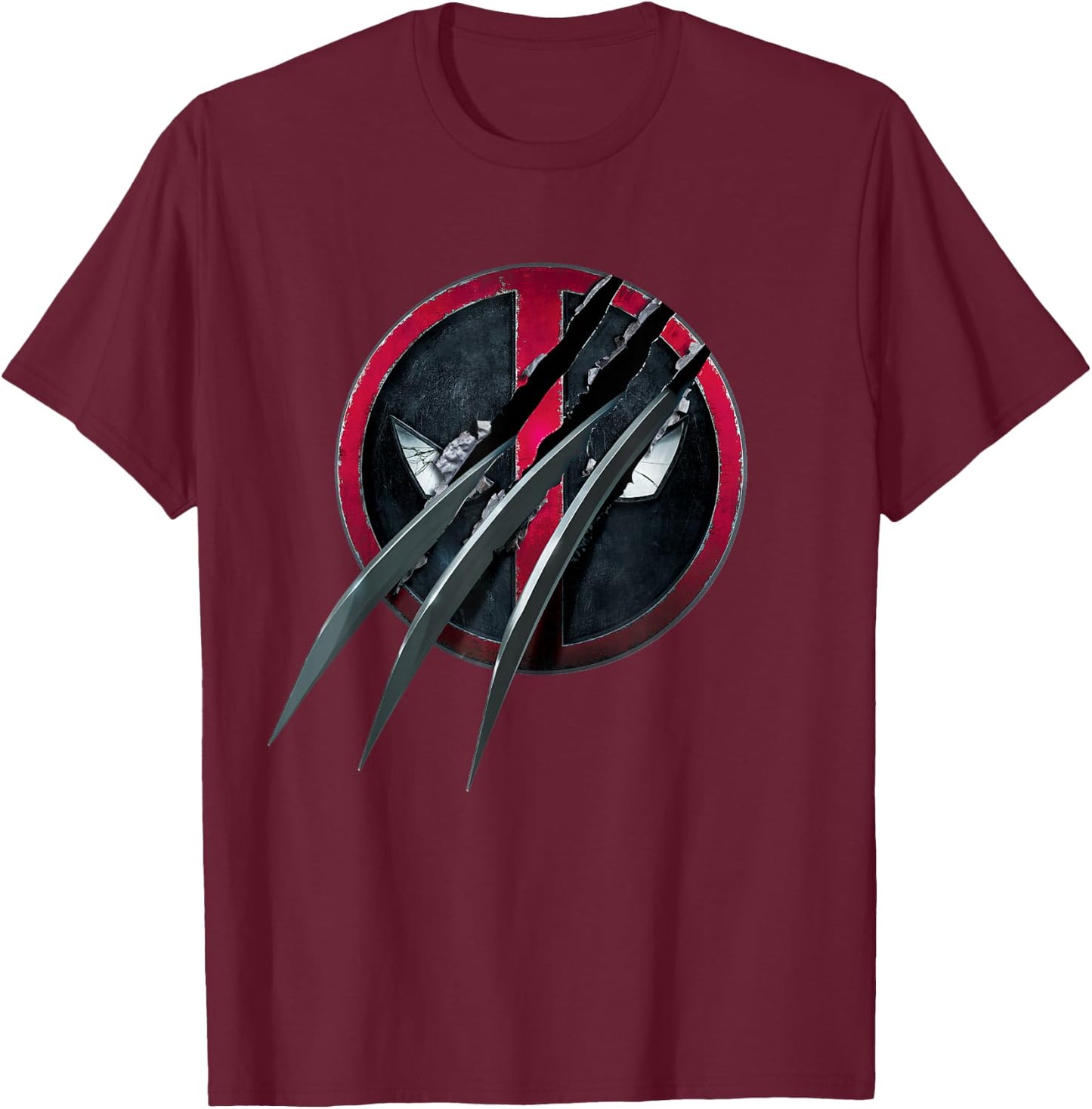 Marvel Deadpool & Wolverine Adamantium Claw Split Logo T-Shirt - T-Shirt | Maroon