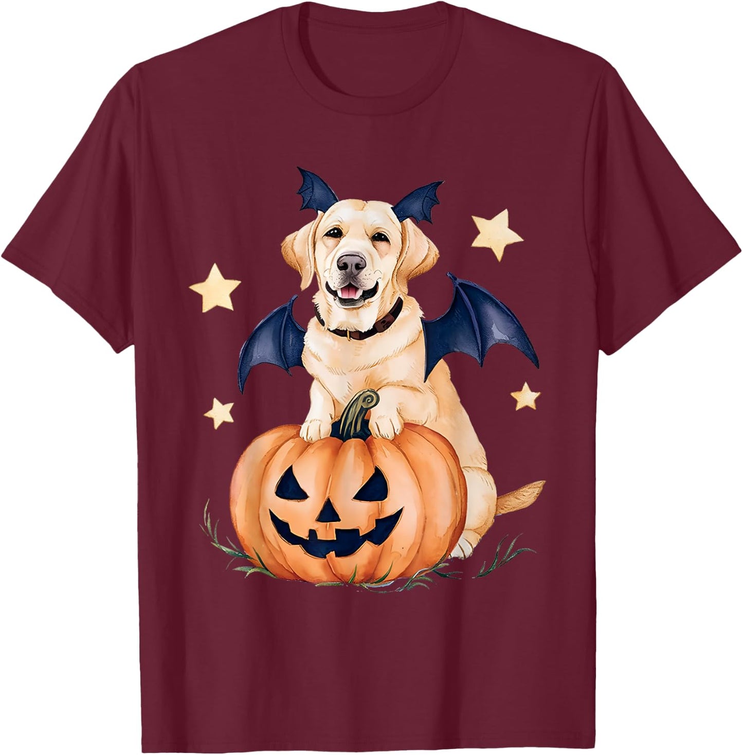 Labrador Pumpkin Witch Golden Labrador Halloween Ghost Dog T-Shirt - T-Shirt | Maroon