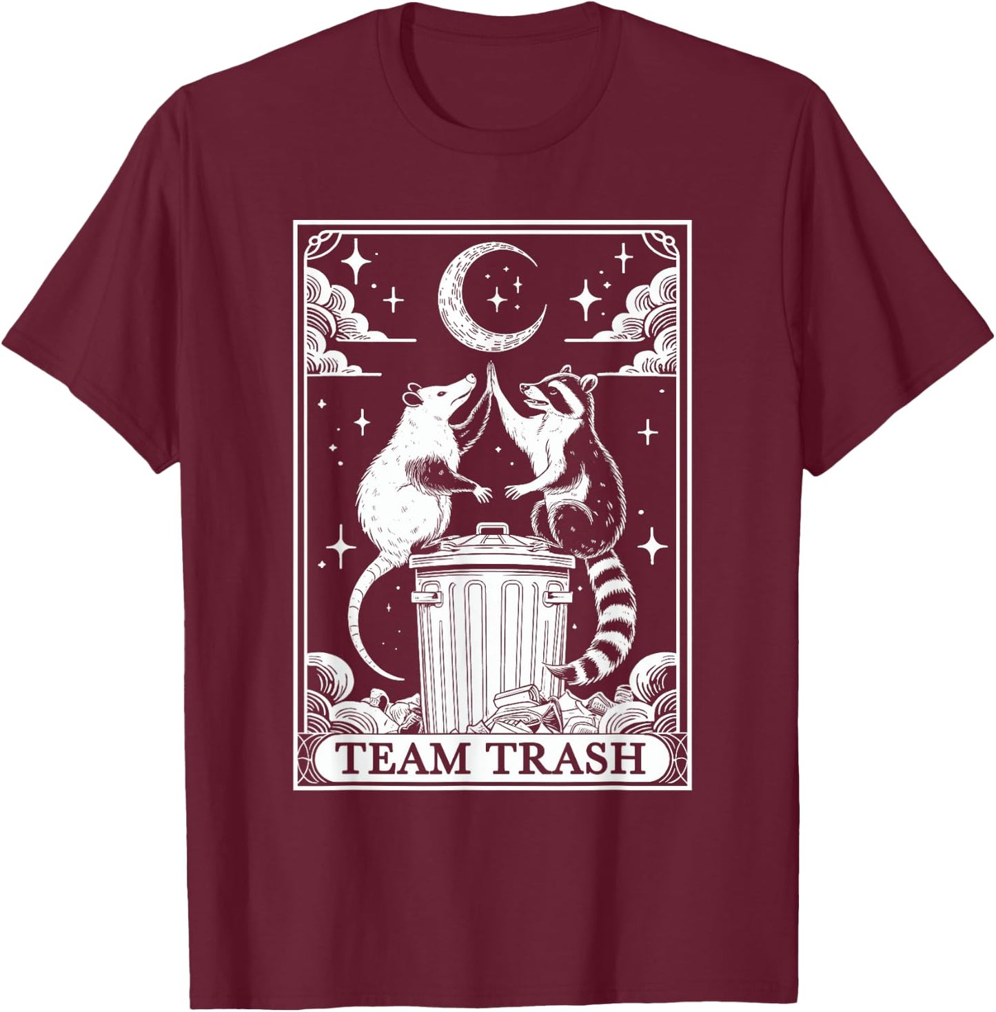 Tarot Card Vintage Team Trash Crescent Moon Opossum Raccoon T-Shirt - T-Shirt | Maroon