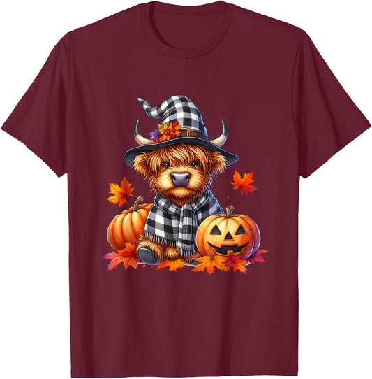 Funny Halloween Highland Cow Witchy Pumpkin It's Fall Y'all T-Shirt - T-Shirt | Maroon