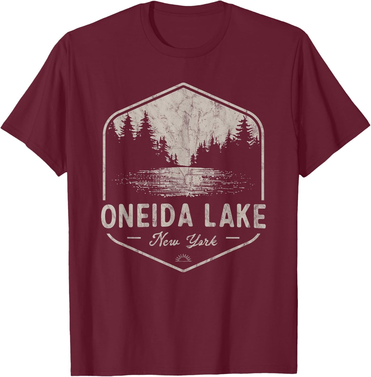 Oneida Lake New York Outdoors Vintage T-Shirt - T-Shirt | Maroon
