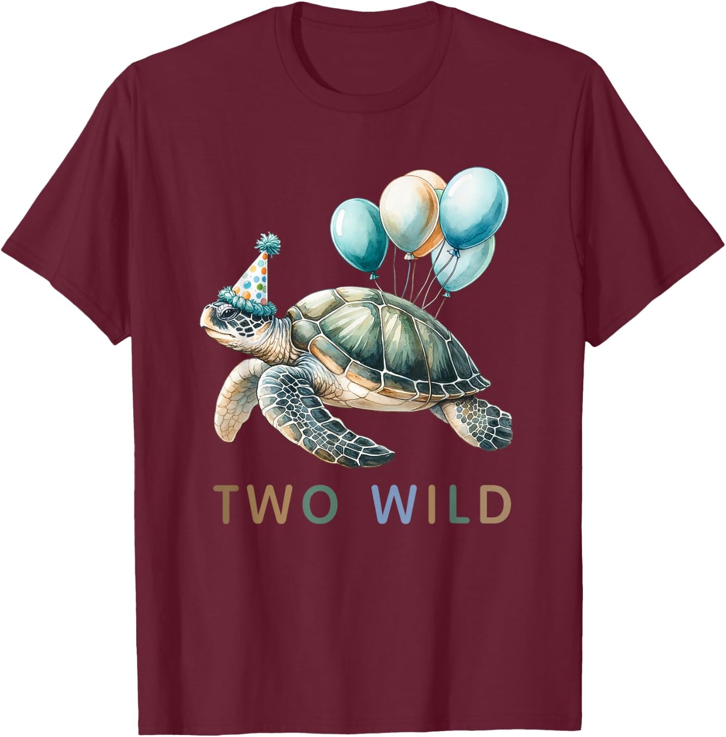 2nd Birthday 2 Years Old Two Wild Sea Turtle Animal Kids T-Shirt - T-Shirt | Maroon