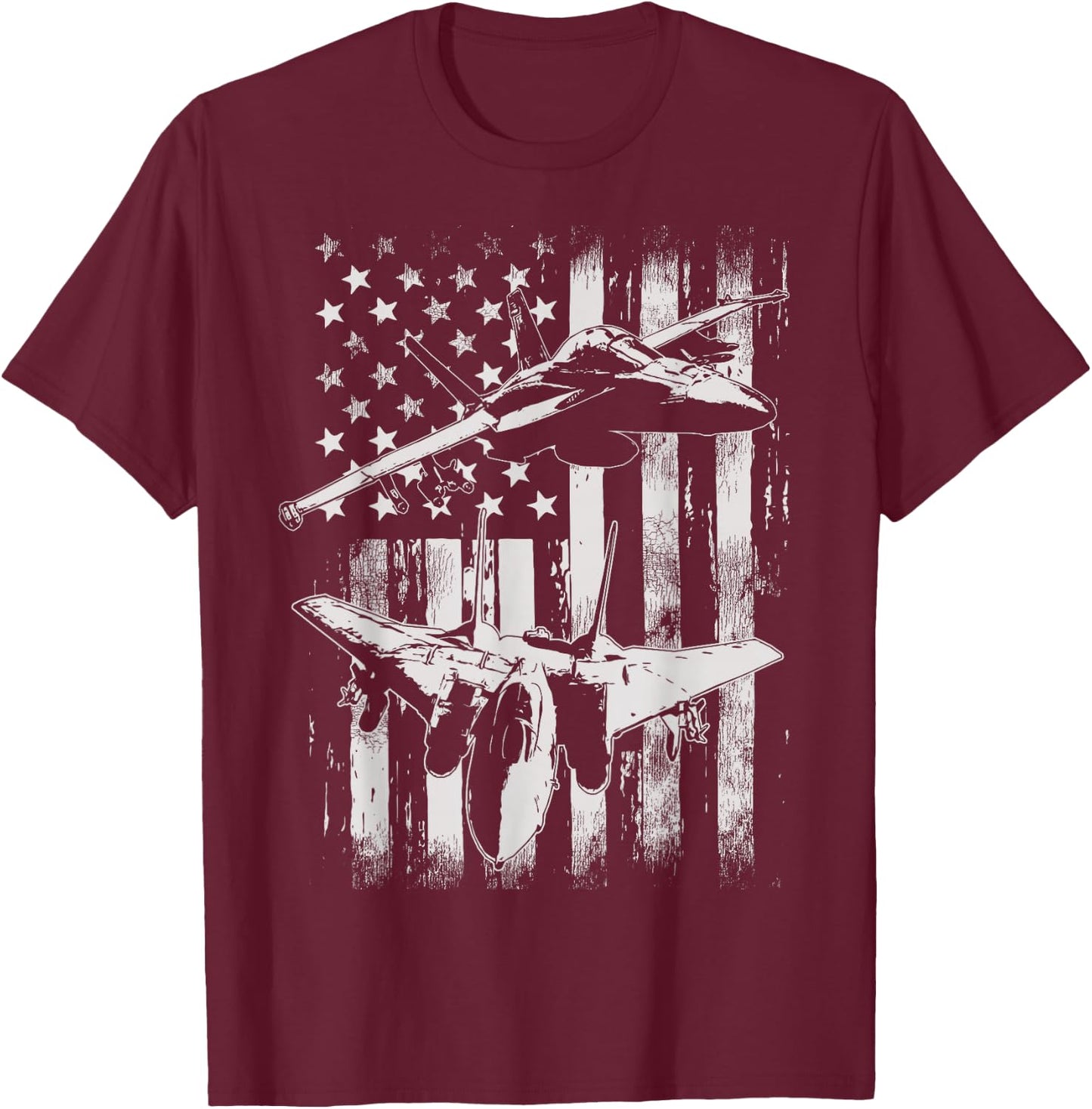 F-14 Tomcat Military Fighter Airplane American Flag T-Shirt - T-Shirt | Maroon