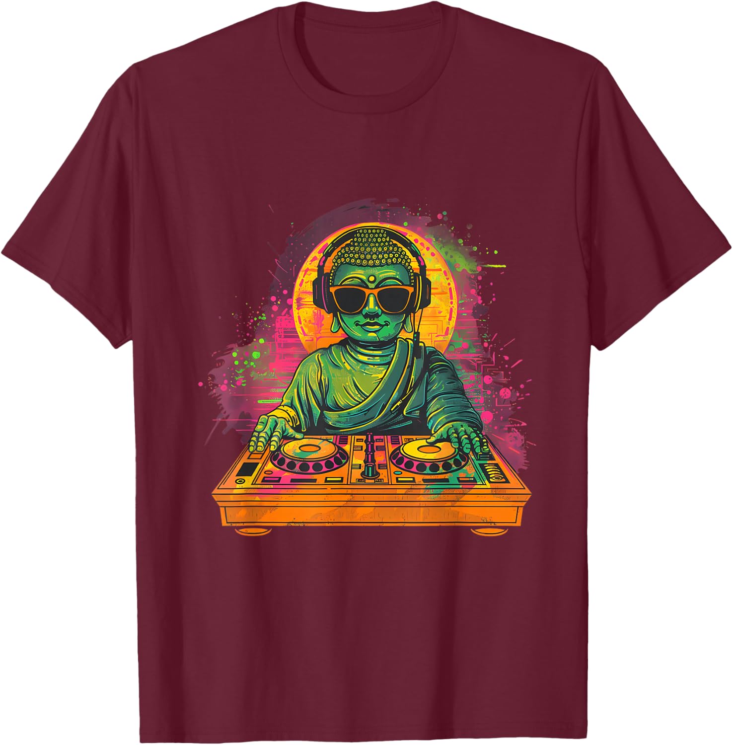 Buddha DJ Turntable DJ Buddha Meditation Dance Club House T-Shirt - T-Shirt | Maroon