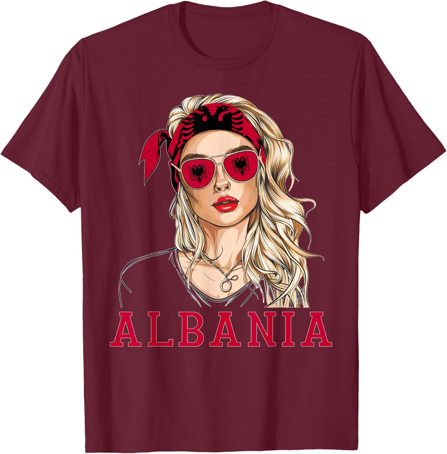 Albanian Flag Outfit for Woman Products Uniform Albania T-Shirt - T-Shirt | Maroon