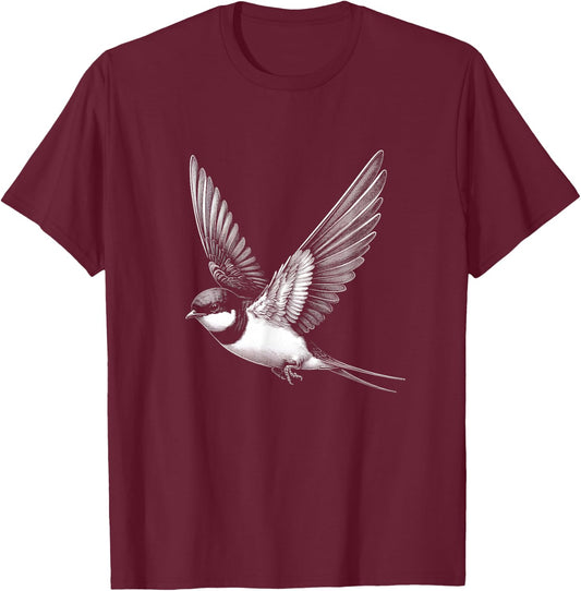 Swallow Graphic Art Bird Design T-Shirt - T-Shirt | Maroon