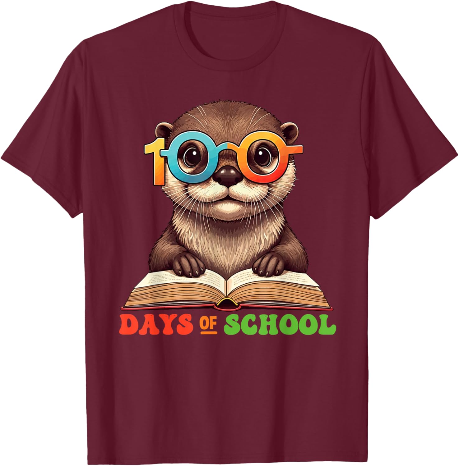 Funny Otter 100th Day Of School Teacher Kids T-Shirt - T-Shirt | Maroon