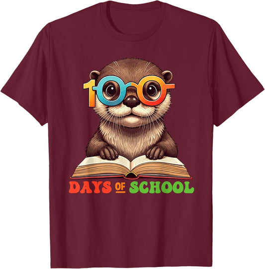 Funny Otter 100th Day Of School Teacher Kids T-Shirt - T-Shirt | Maroon