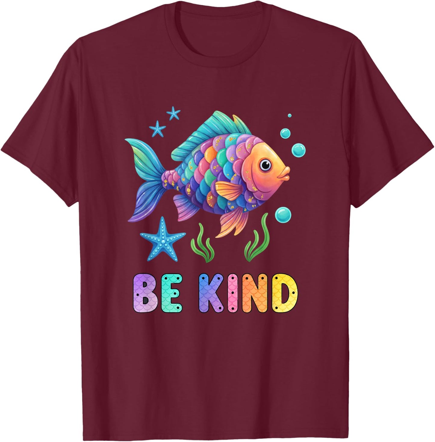 Unity Day Be Kind Colorful Fish Kids Bullying T-Shirt - T-Shirt | Maroon