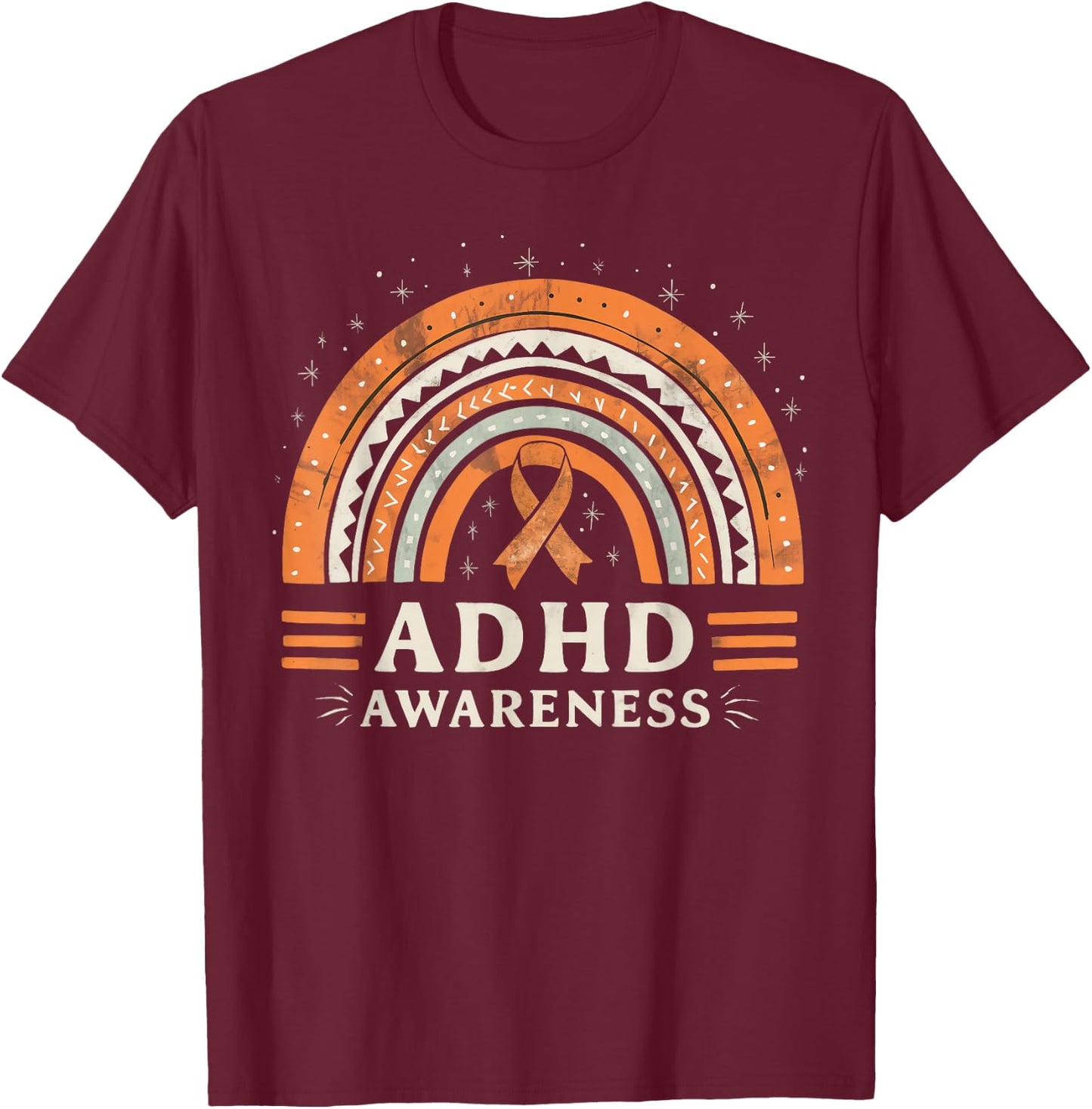 Orange Leopard Rainbow for ADHD Neurodiversity Awareness T-Shirt - T-Shirt | Maroon