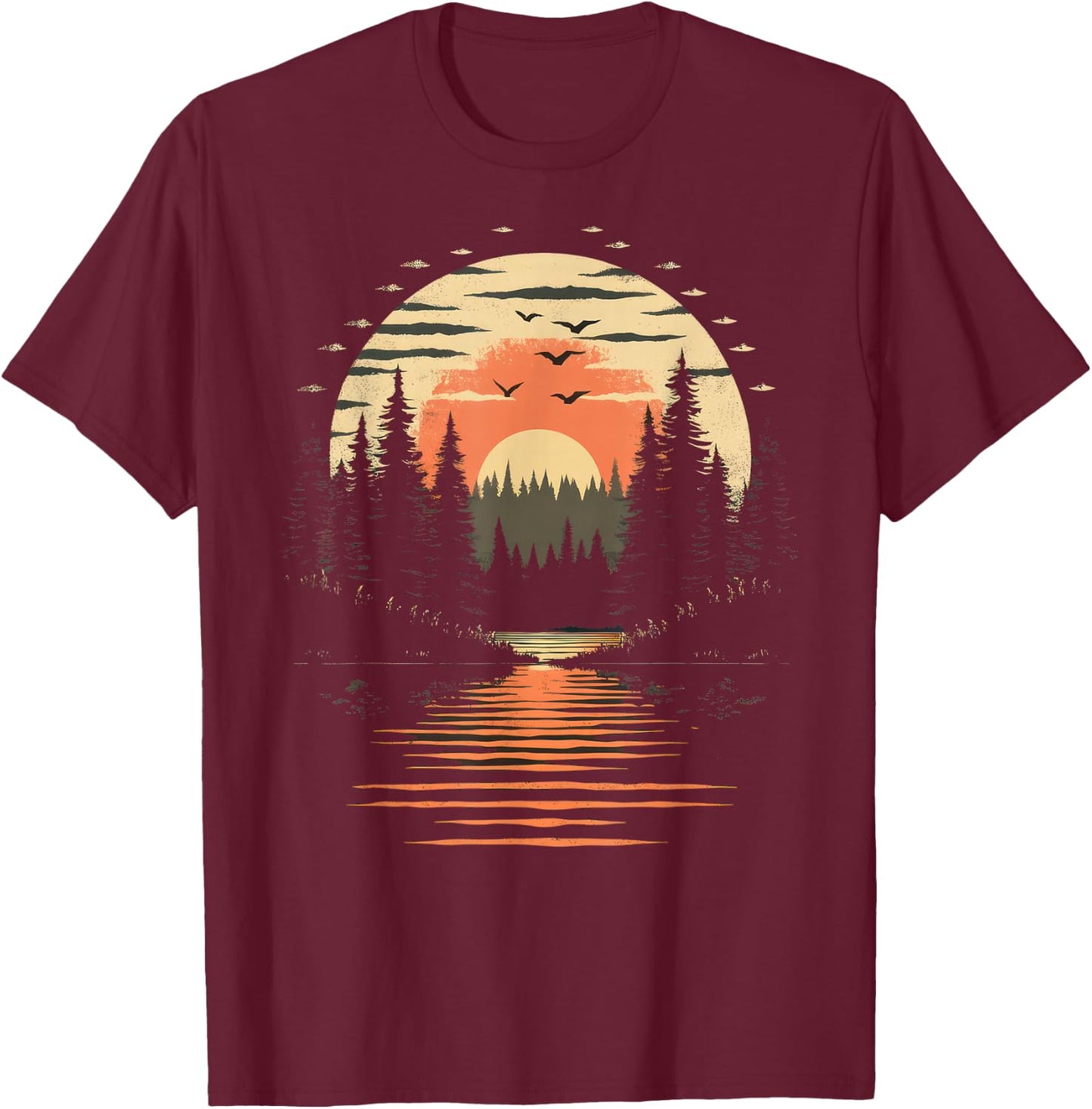 Retro Wilderness Bear Trees Reflection Outdoor Forest T-Shirt - T-Shirt | Maroon