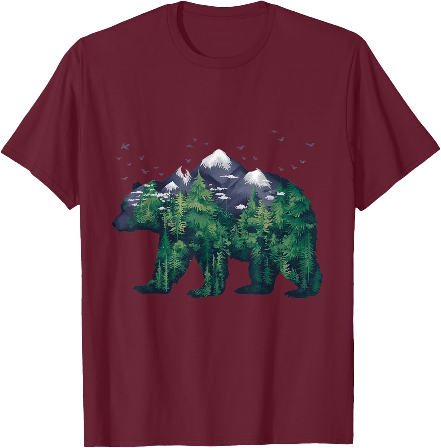 Bear Nature Outdoor Mountains Forest Trees Bear Wildlife T-Shirt - T-Shirt | Maroon