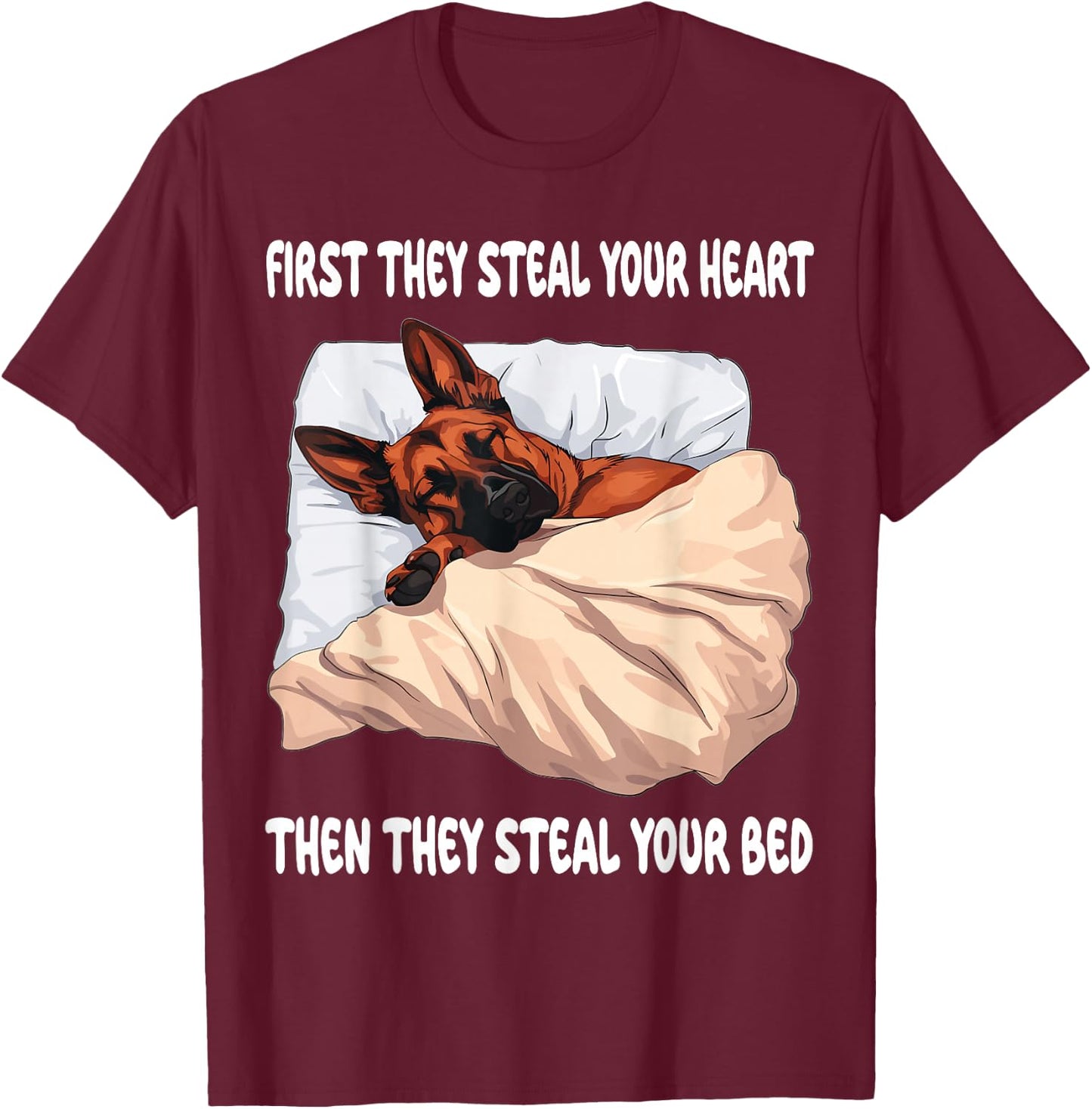 Belgian Malinois Sleeping Pajamas Nightgown T-Shirt - T-Shirt | Maroon