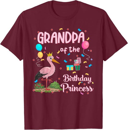 Grandpa of the Birthday Princess Pink Flamingo Party Squad T-Shirt - T-Shirt | Maroon