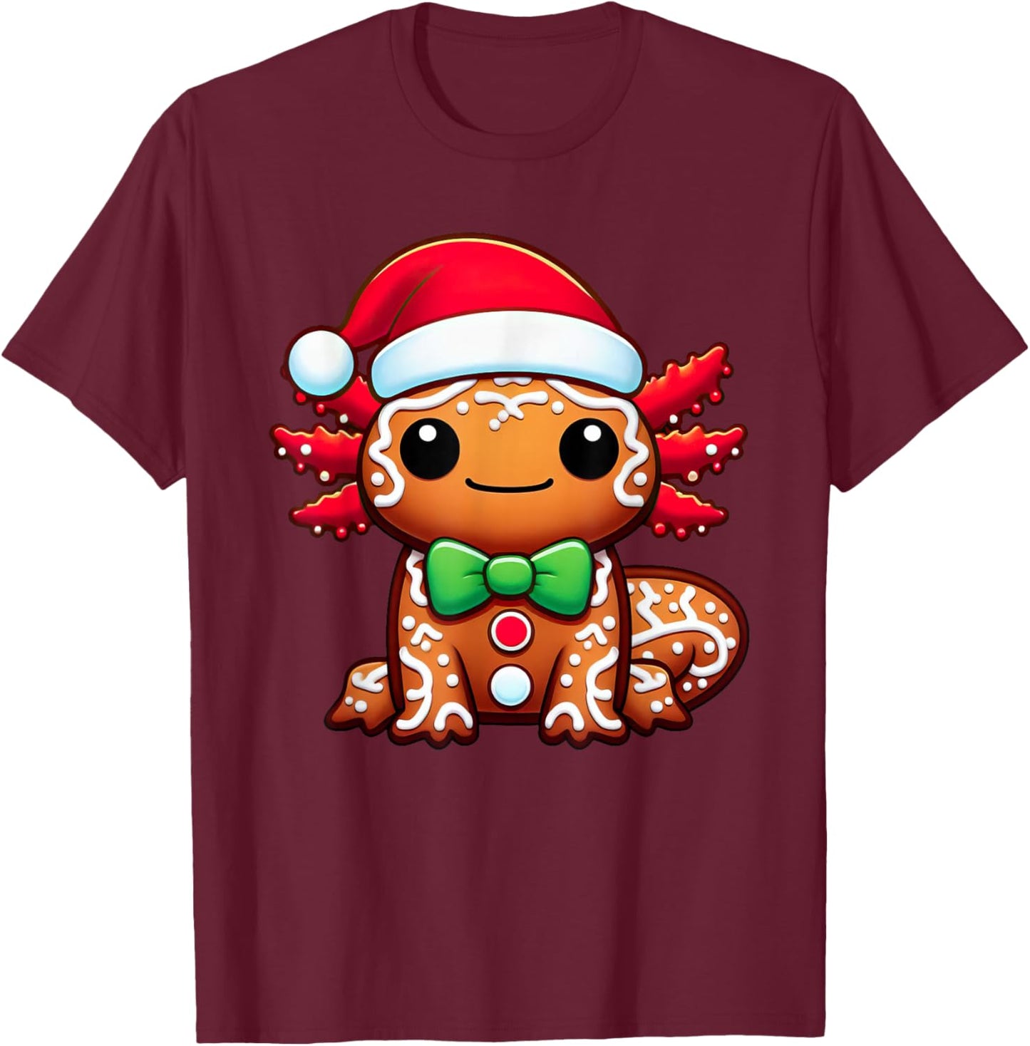 Funny Gingerbread Man Axolotl Christmas Kids T-Shirt - T-Shirt | Maroon