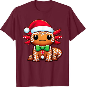 Funny Gingerbread Man Axolotl Christmas Kids T-Shirt - T-Shirt | Maroon