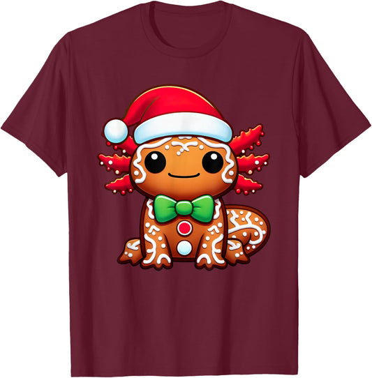 Funny Gingerbread Man Axolotl Christmas Kids T-Shirt - T-Shirt | Maroon