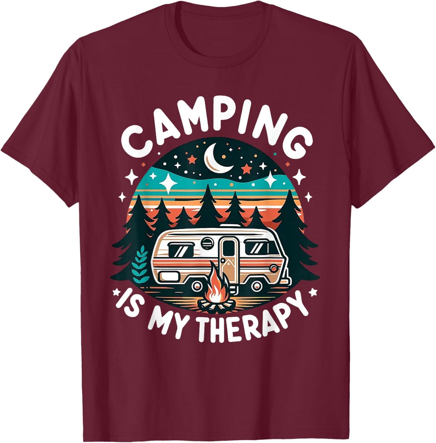 Vintage Camping Is My Therapy Family Adventure Outdoors T-Shirt - T-Shirt | Maroon