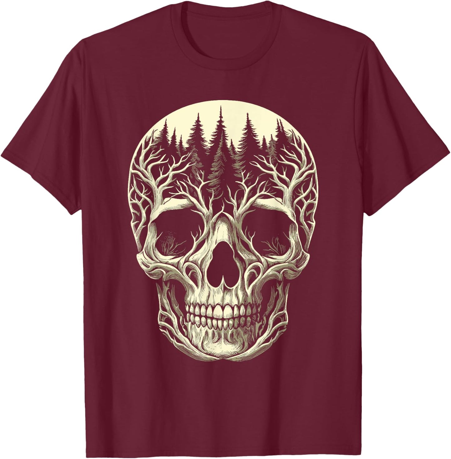 creepy Skull Forest skeleton Horror T-Shirt - T-Shirt | Maroon