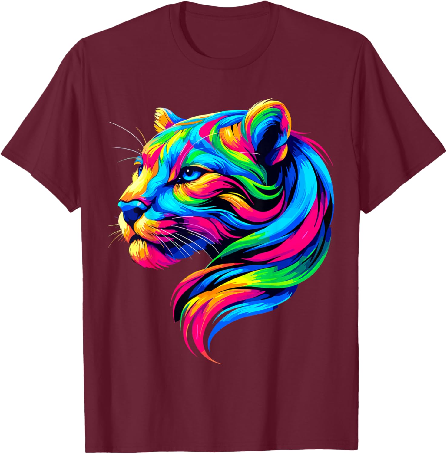 Puma Colorful Multicolor Tiger Print Classic Fit Short Sleeve - Small - Adult - All Seasons T-Shirt - T-Shirt | Maroon