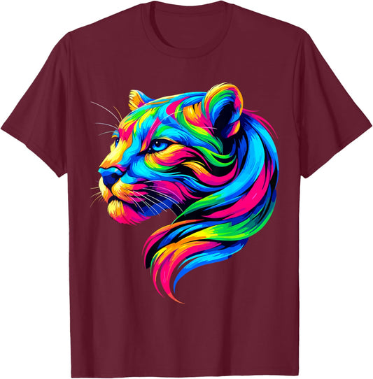 Puma Colorful Multicolor Tiger Print Classic Fit Short Sleeve - Small - Adult - All Seasons T-Shirt - T-Shirt | Maroon