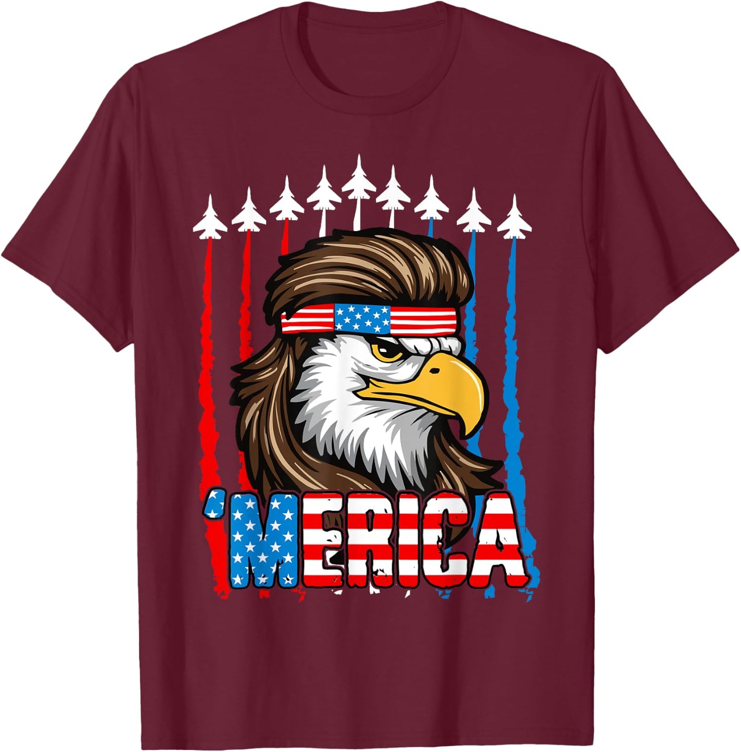 4th Of July Merica USA Flag Bald Eagle Patriotic Fighter Jet Kids Men T-Shirt - T-Shirt | Maroon