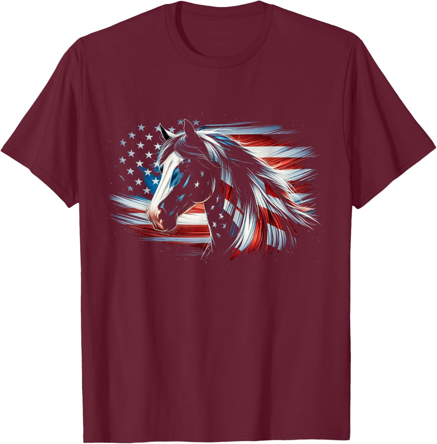 Vintage American Flag Horse Lovers 4th Of July Horse T-Shirt - T-Shirt | Maroon