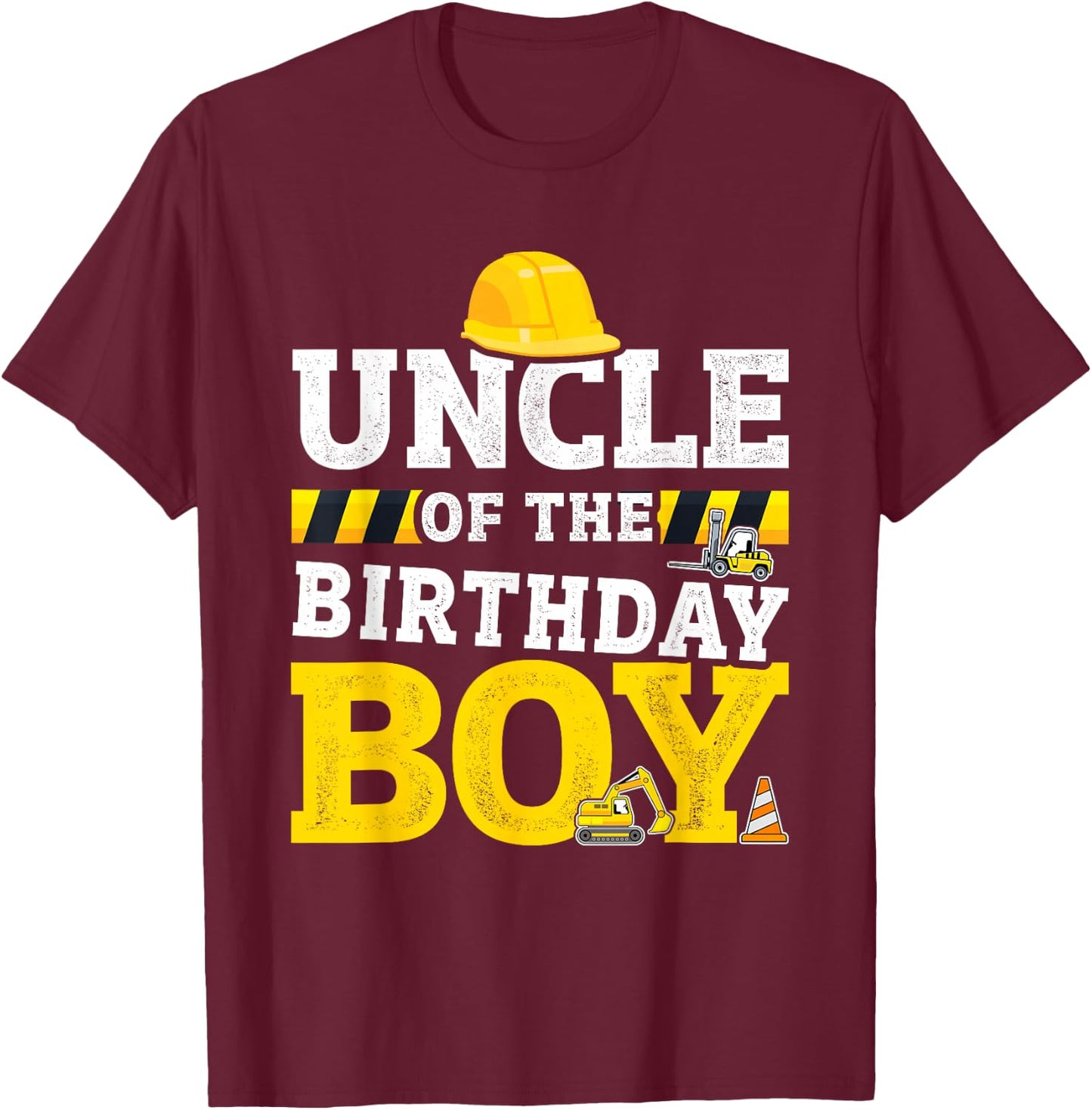Uncle of the birthday boy matching family construction party T-Shirt - T-Shirt | Maroon