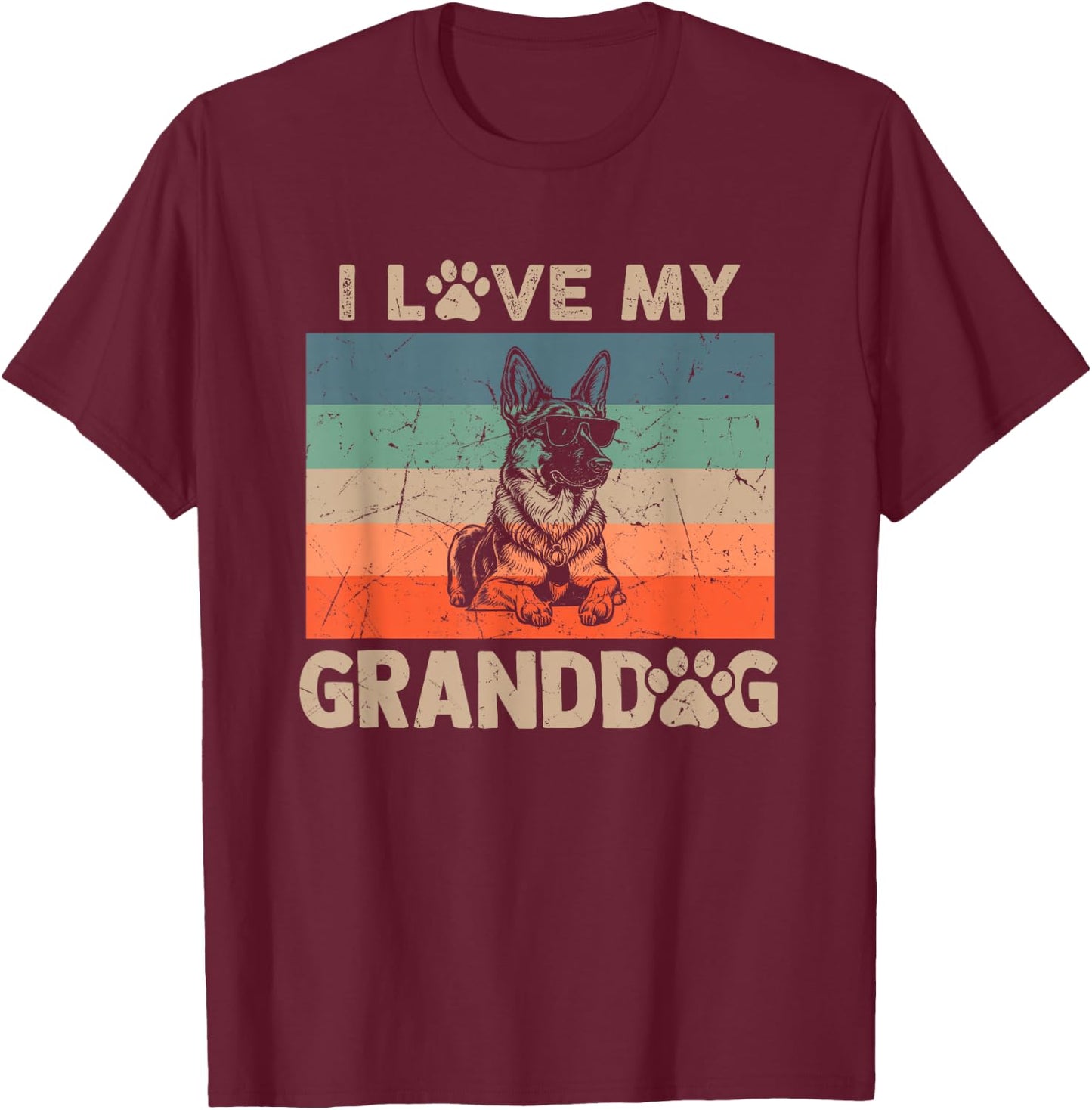 I Love My Granddog German Shepherd Grandma Grandpa Dog Paw T-Shirt - T-Shirt | Maroon